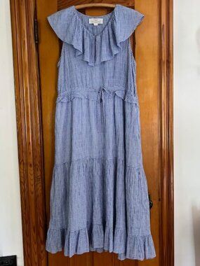 Birds of Paradis by Trovata Gingham Check Blu/Wht Maxi Dress Woman's Medium